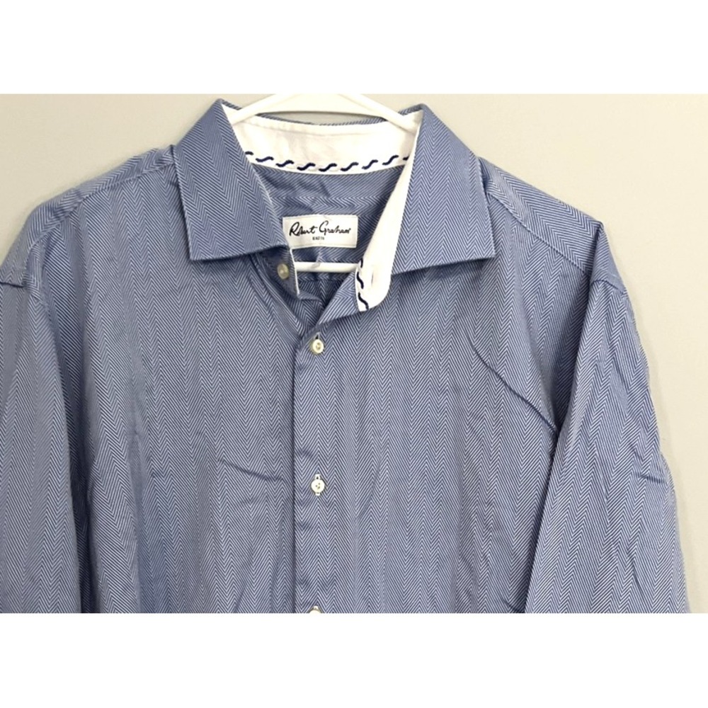 Robert Graham Shirt Mens 44 17.5 Herringbone Button Up‎ Long Sleeve Embroidered